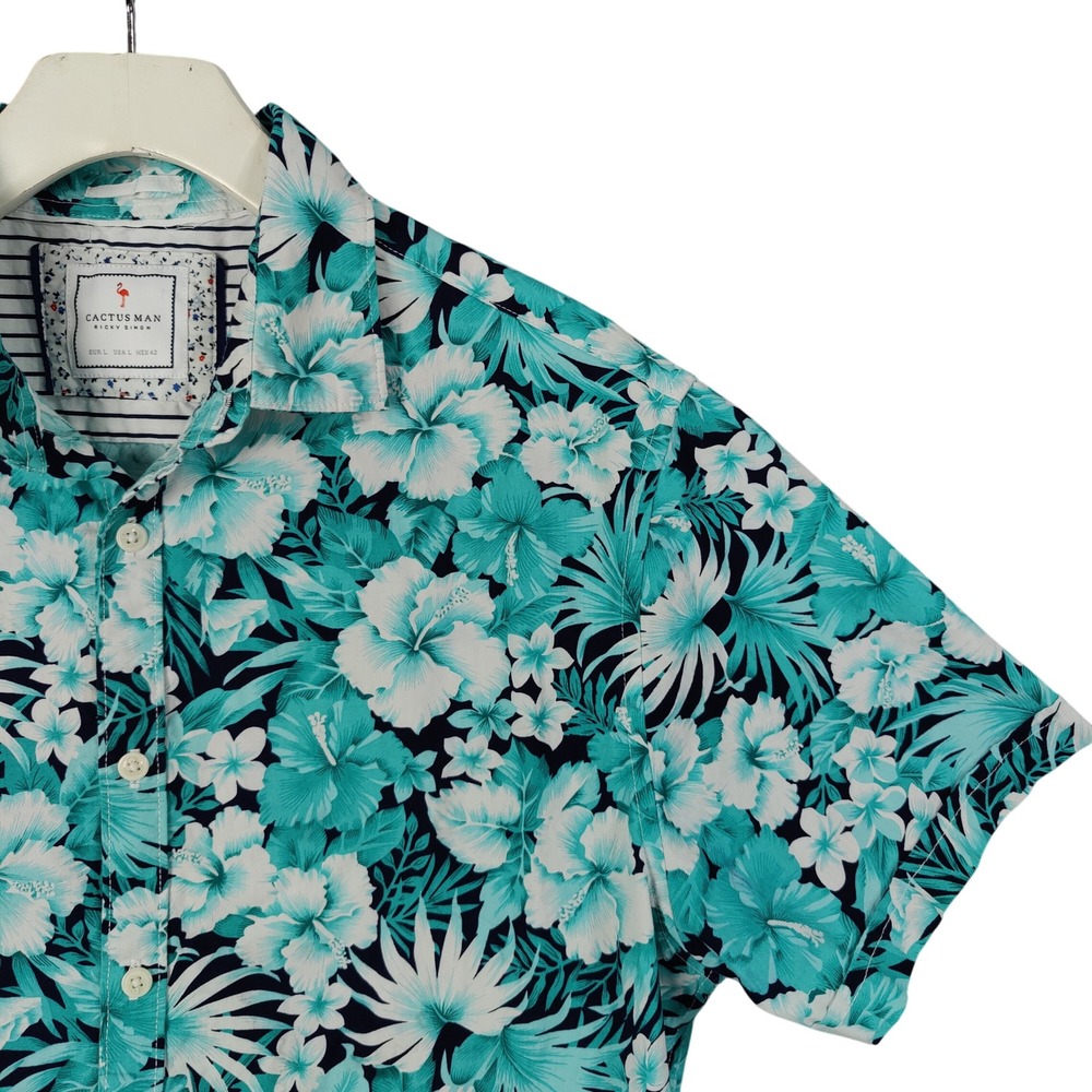 Cactus Ricky Singh Floral Tropical Hibiscus Hawaiian Button Shirt Mens Large‎
